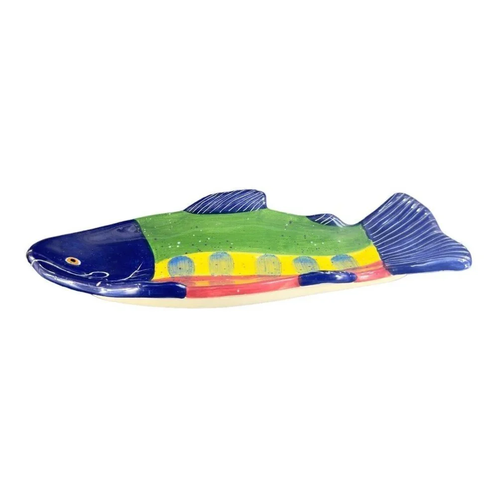 Julie Ueland Shorelines‎ Fish Salmon Dish Plate Ceramic Pottery 2000 Set 3